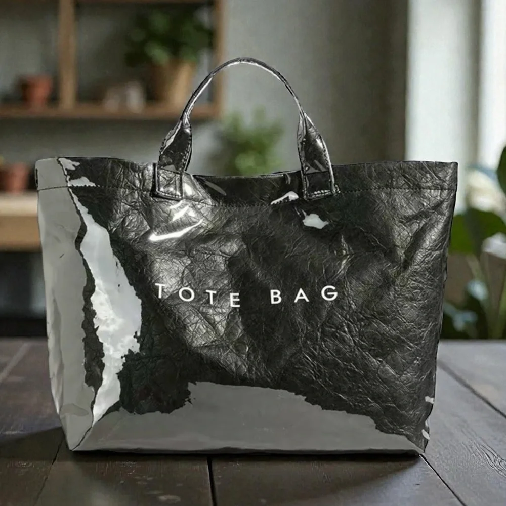 Black Tear Resistant Paper‎ Tote Bag Large Lightweight Brand New